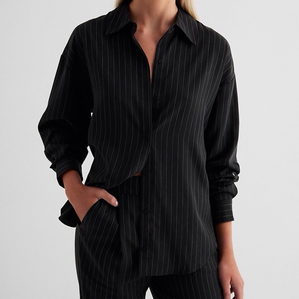 Express Black Portafino Pinstripe Blouse
